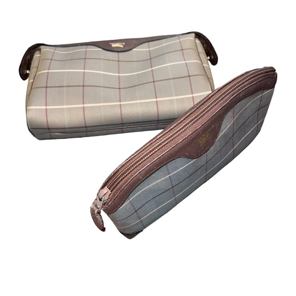 2 PACK 🌟BURBERRY🌟AUTHENTIC Vintage Window Pain Plaid Canvas Pouch +Zip Clutch - Picture 8 of 15